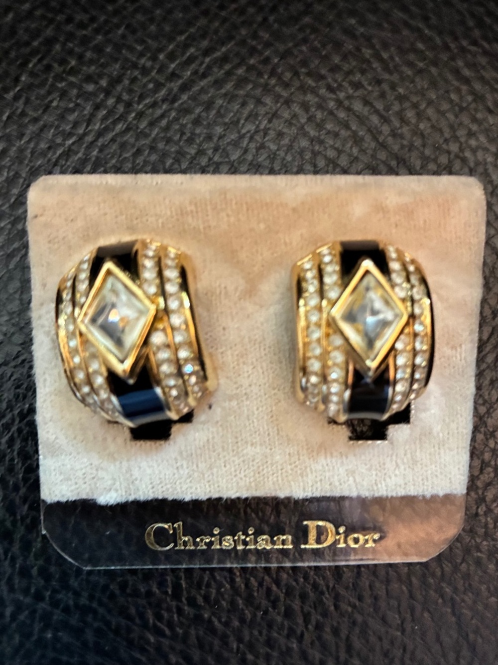 Vintage Christian Dior Earrings - 1980s Art Deco Revival in original packaging